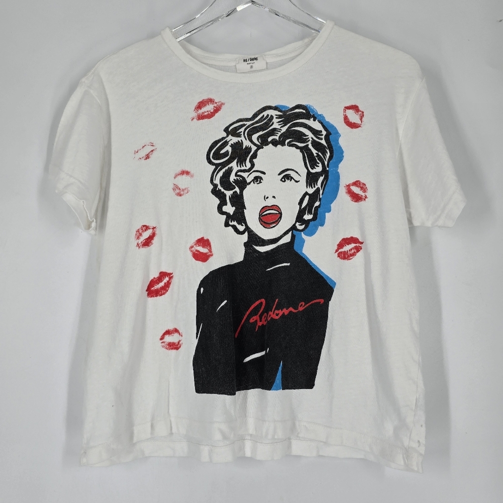 Re/Done White Lips Lipstick Tee T-Shirt Short Sleeve Size M